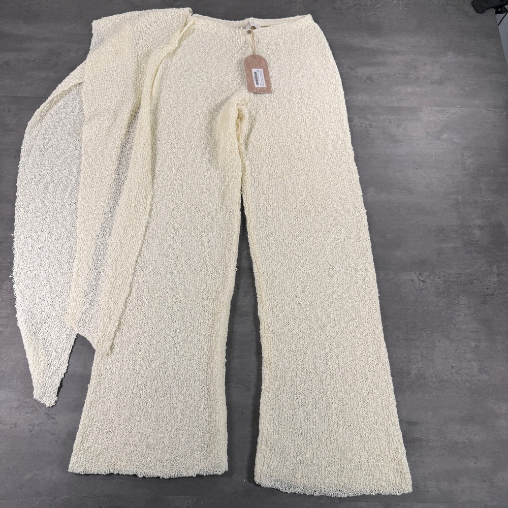 Meshki Pants Womens S Mattais Boucle Knit Ivory Wide Leg NEW Semi Sheer Textured